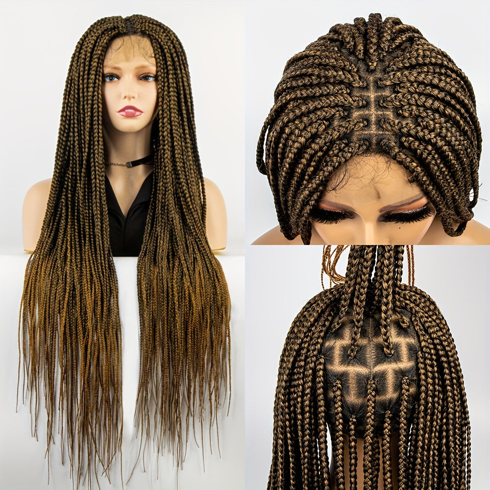 36 Inch Full Lace Knotless Box Braided Wigs - Elegant, 250% Density, Synthetic Long Braided Wig with Transparent Lace - Suitable for All Women