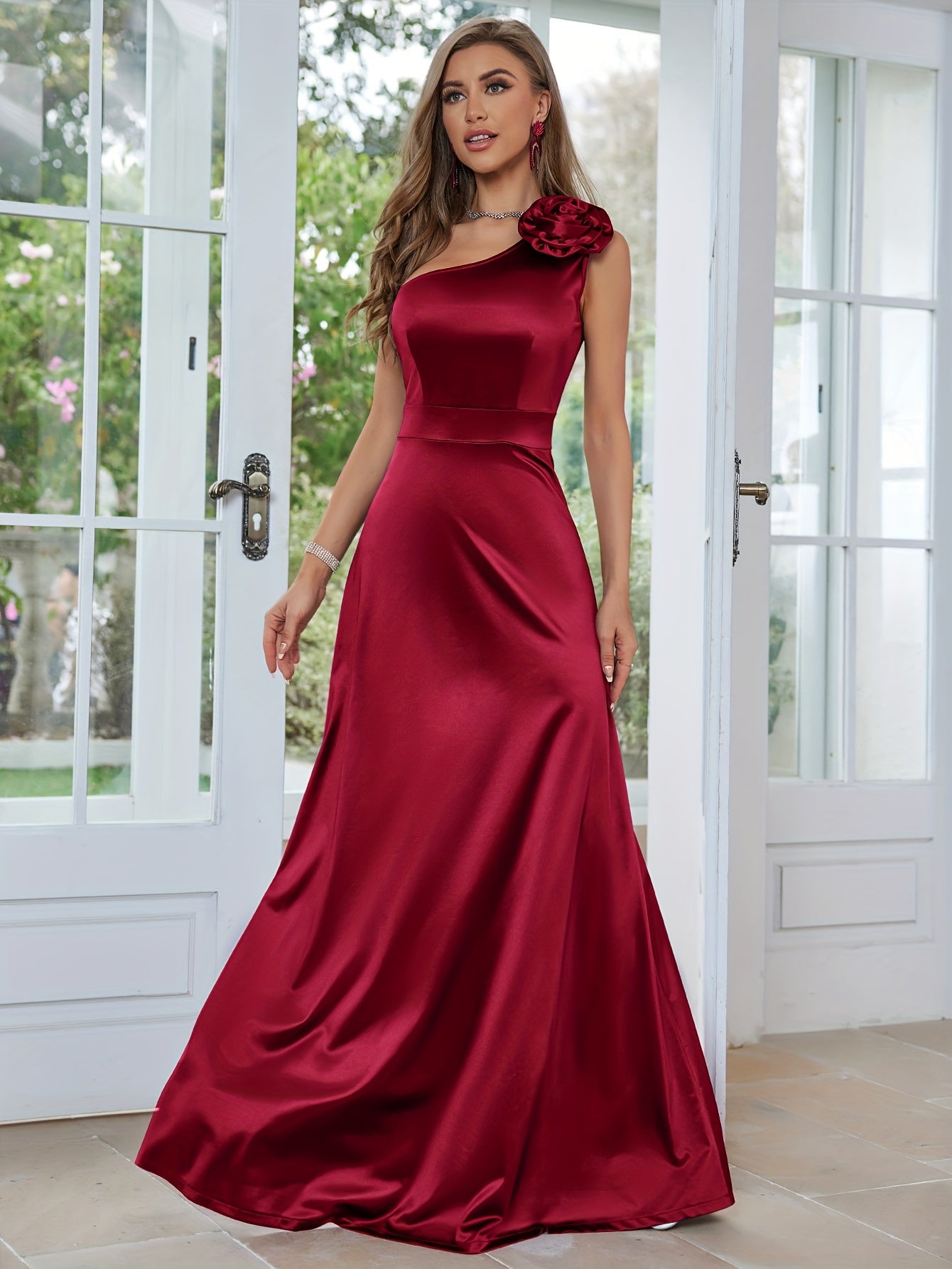 Elegant One-Shoulder Sleeveless Evening Gown - Asymmetrical, Extra-Long A-Line for Parties & Formal Events