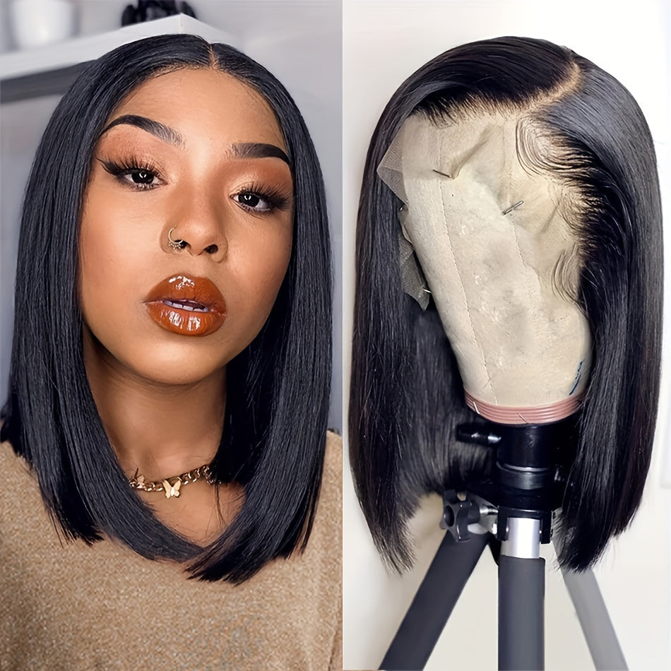 Short Bob Wig Human Hair Lace Front Wigs Human Hair Straight 13x4 Transparent Lace Frontal Bob Wigs Pre Plucked Natural Hairline 150% Density Black Color