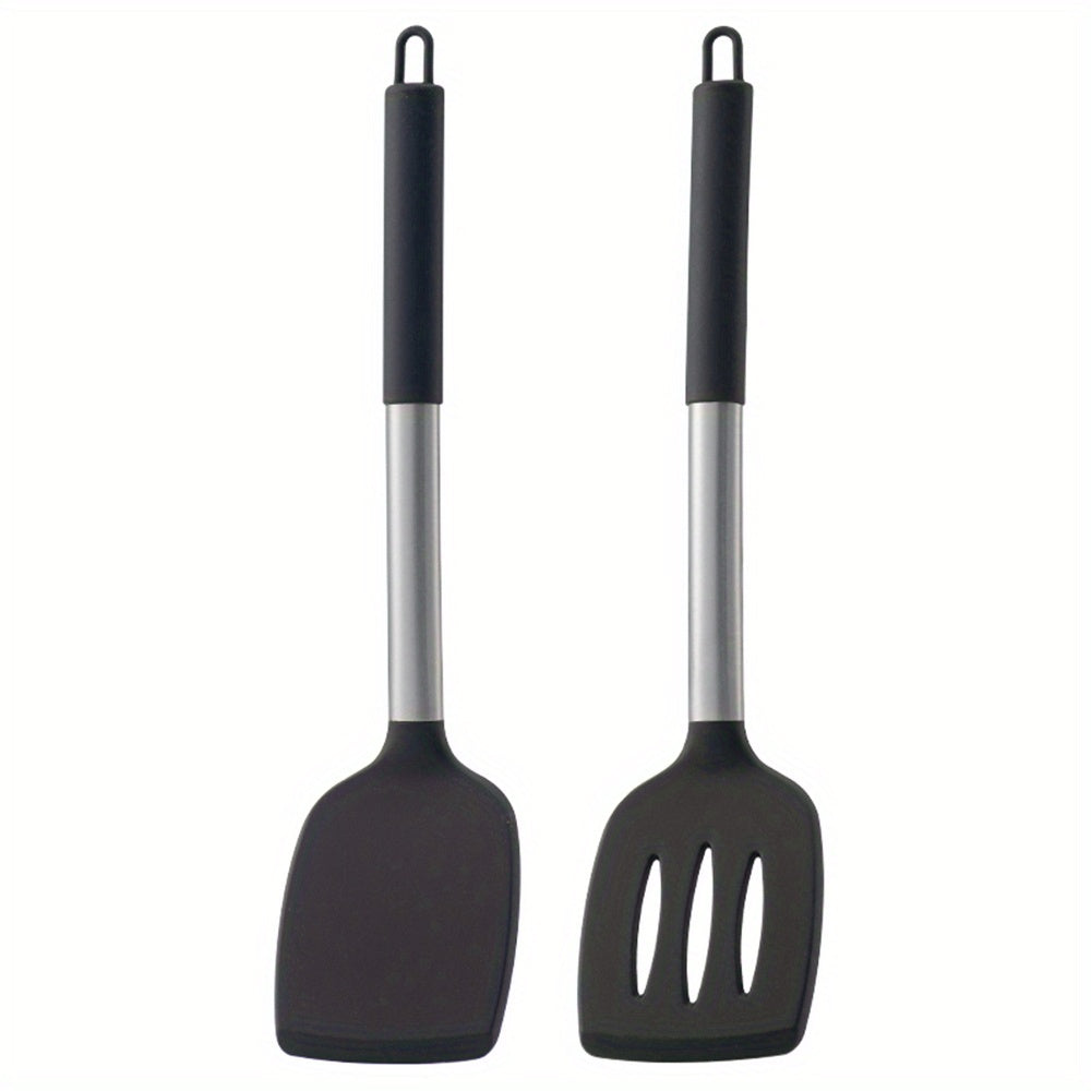 2pcs, Turner, Silicone Solid Spatula, Silicone Slotted Turner, Cooking Spatula, Non-Stick Cooking Turner, Pancakes Frying Pan Shovel, Cooking Utensils, Kitchen Utensils, Apartment Essentials, College Dorm Essentials, Tools