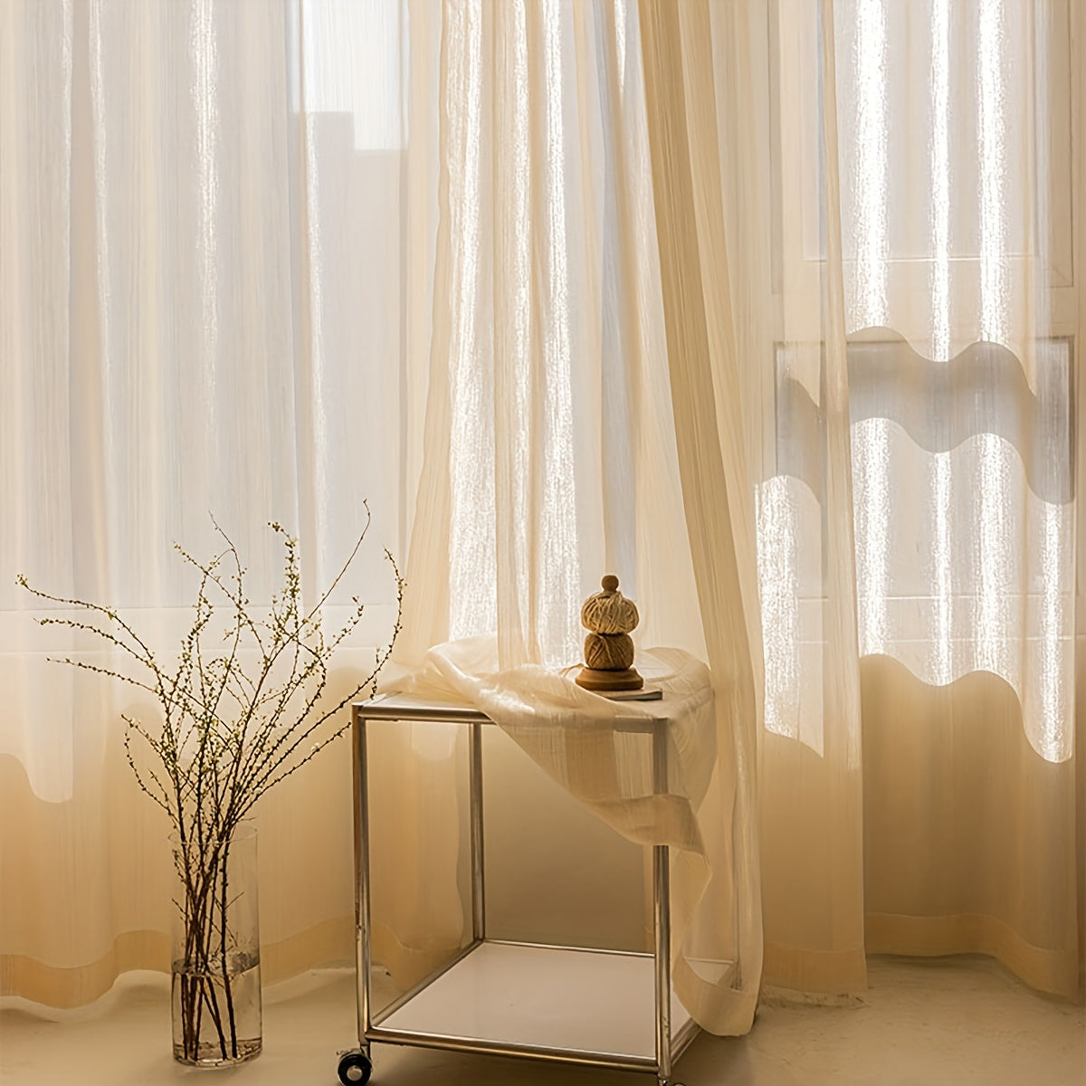 1-Panel Solid Color French Sheer Curtain - Elegant Rod Pocket Design, Light-Filtering, Balcony and Living Room Ready - Easy Installation, Bedroom and Floating Window Decoration Ideal
