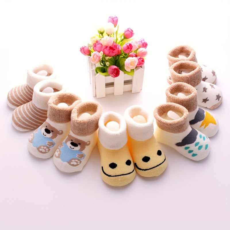 5 Pairs Toddler's Novelty Cartoon Cute Floor Socks, Cotton Breathable Thickened Warm Socks, Boys Girls Kids Socks For Autumn And Winter