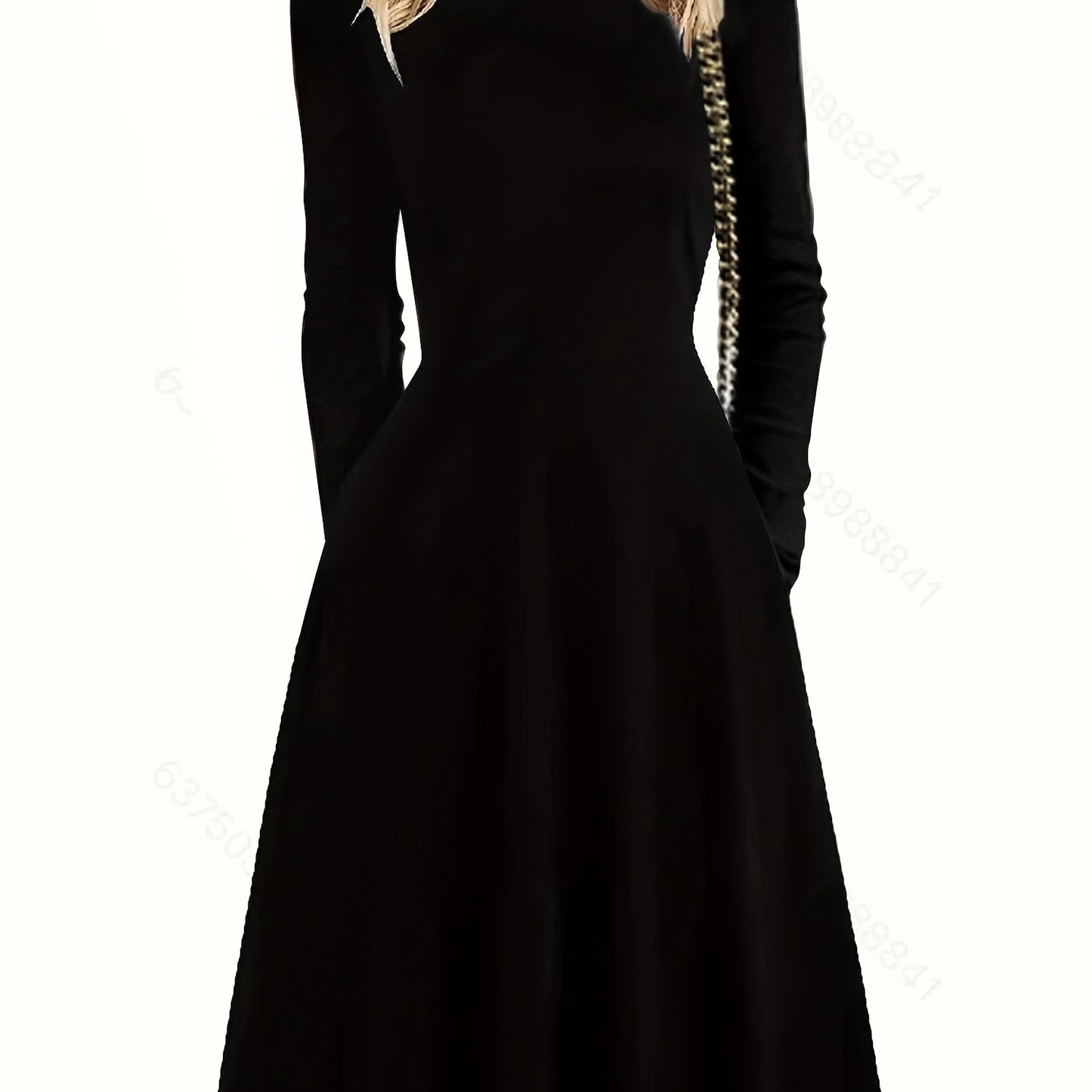 Flare Dress - Cozy Long Sleeves, Effortless Casual Style, Classic Crew Neck, Flattering A-line Silhouette - Perfect for Transitional Seasons, Spring and Fall, Designed Exclusively for Women