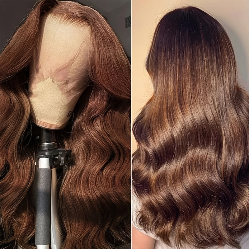 Chocolate Brown 13x4 Body Wave Lace Front Wigs Human Hair Transparent Lace Frontal Wigs With Baby Hair Pre Plucked For Women 180%