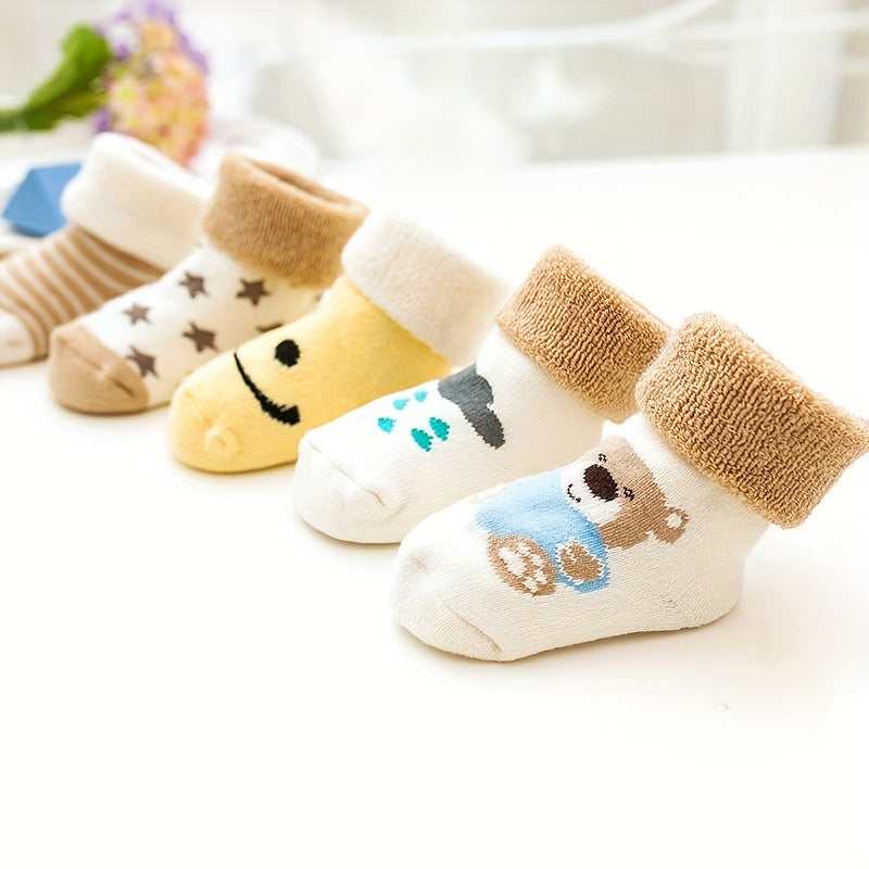 5 Pairs Toddler's Novelty Cartoon Cute Floor Socks, Cotton Breathable Thickened Warm Socks, Boys Girls Kids Socks For Autumn And Winter