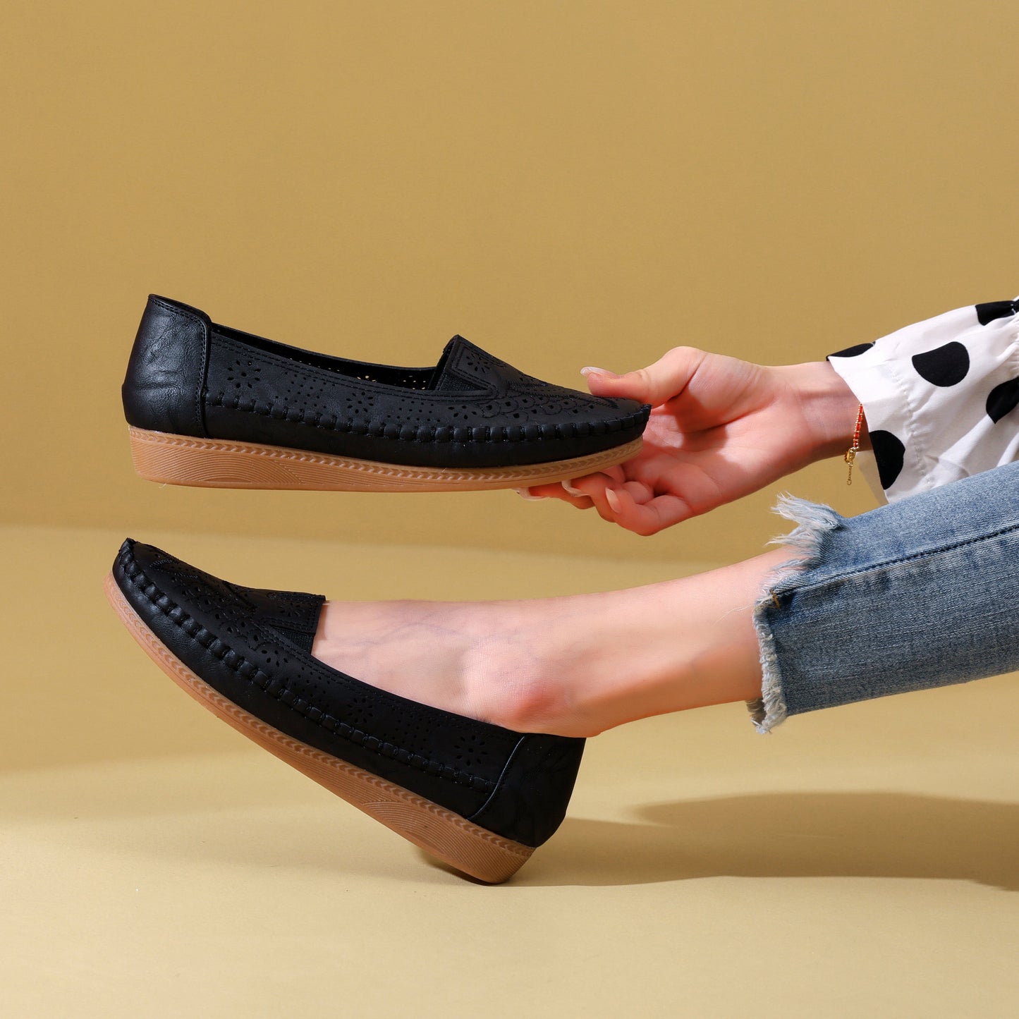 Comfortable Round Toe Breathable Wedge Shoes - Soft Fabric Insole, TPR Sole, Synthetic Leather Upper, Slip-on Design for Walking, Daily Casual Wear