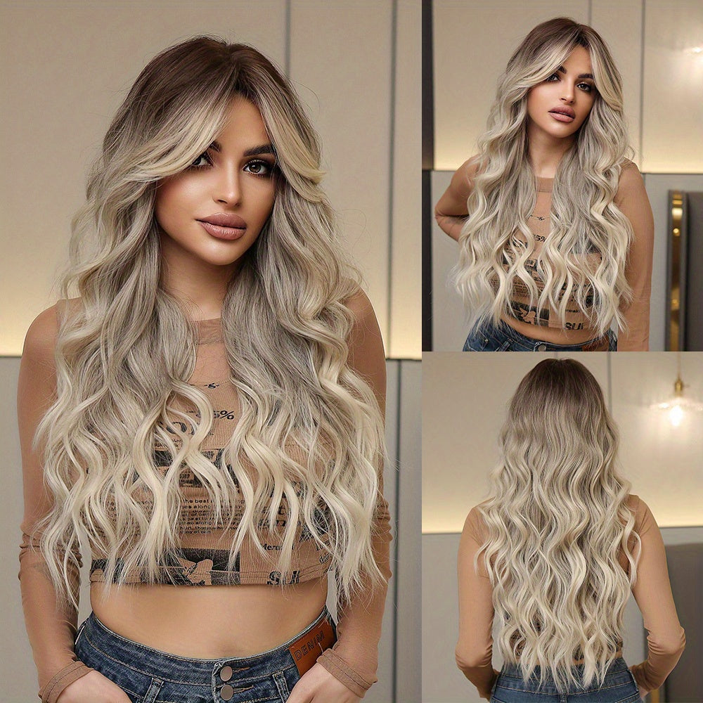 26 Inch Gradient Butterfly Wig - Fashionable Long Curly/Wavy Hair, Middle Part Synthetic Fiber Design - Layered & Realistic for Women