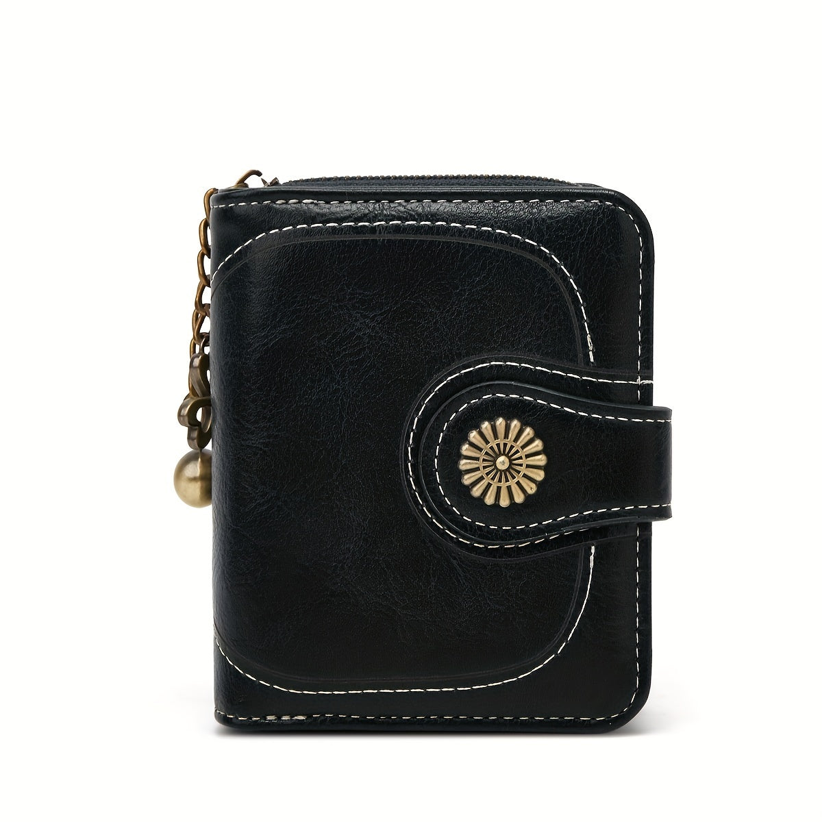 Vintage Solid Color Short Wallet, Zipper Around Coin Purse, Classic Women's Credit Card Holder