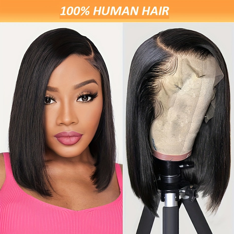 Short Bob Wig Human Hair Lace Front Wigs Human Hair Straight 13x4 Transparent Lace Frontal Bob Wigs Pre Plucked Natural Hairline 150% Density Black Color