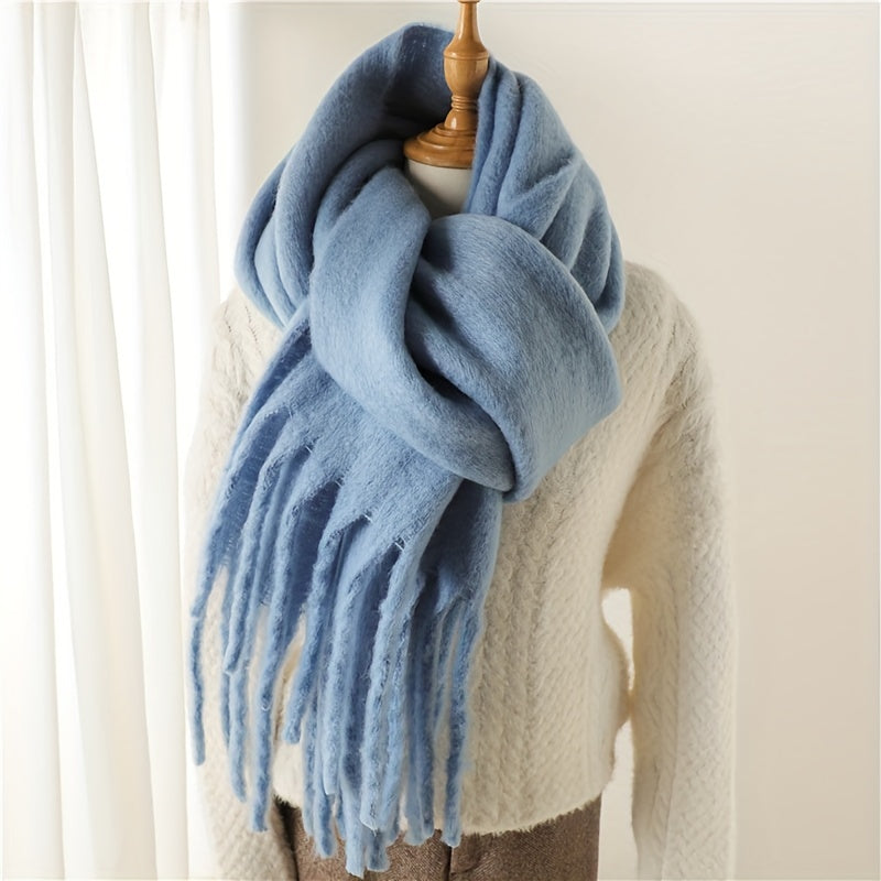Fluffy Chunky Scarf - Luxurious Imitation Cashmere, Ultra-Soft and Cozy, Timeless Solid Color Design, Elegant and Sophisticated, Generously Long with Fashionable Tassel, Thickened for Extra Warmth, Cold-Weather Ready, Versatile and Easy to Style - Perfect
