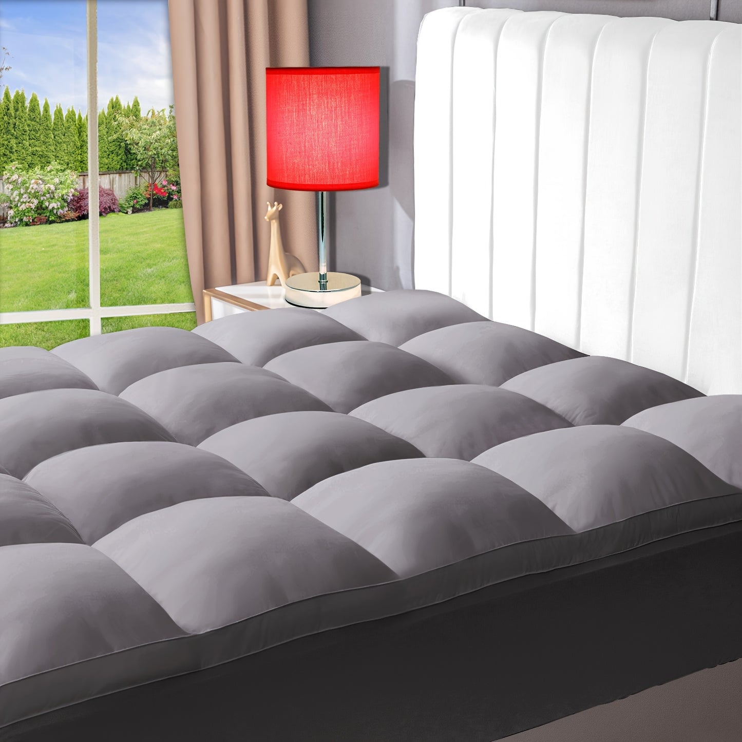 2inch Mattress Topper For Back Pain, Extra Thick Mattress Pad Cover, Plush Soft Pillowtop With Elastic Deep Pocket, Overfilled Down Alternative Filling