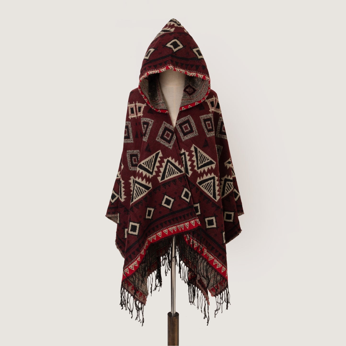 Cozy Oversized Hoodie Scarf Blanket - Stylish Boho Geometric Print with Tassels - Ultra-Soft Warm Cape for Outdoor Adventures, Windproof & Thick Cardigan Shawl