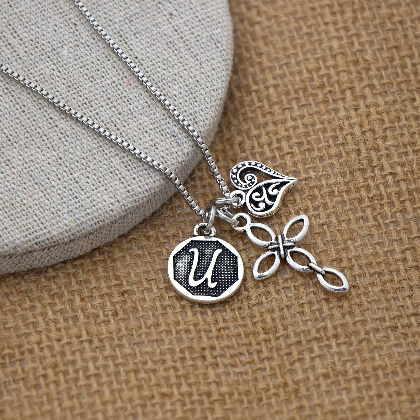 1pc Silvery Initial A-Z Square Chain Necklace For Men Women, Letter Heart Cross Pendant Necklaces, Valentine's Day Birthday Jewelry Gifts