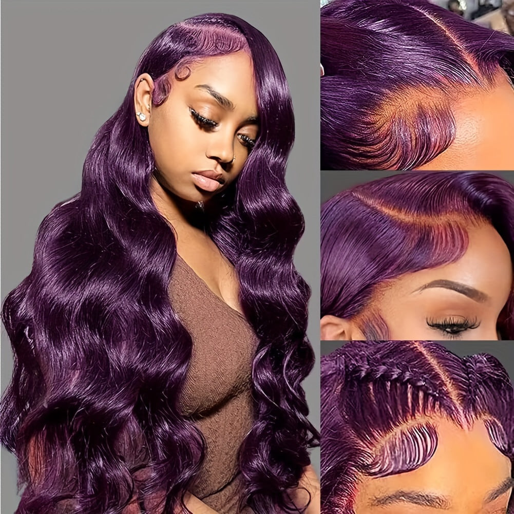 Dark Burgundy 13x4 Body Wave Lace Front Wigs Human Hair 150% Density Deep Smokey Purple Body Wave Wigs For Women HD Transparent Lace Front Wigs Glueless Human Hair Pre Plucked With Baby Hair