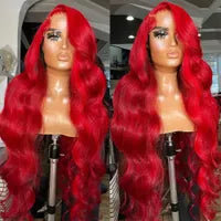 Peruvian Hair Wine Red Blonde Highlight Colored Body Wave Lace Front Wigs HD 13x4 Lace Frontal Wig PrePlucked Synthetic Closure Preplucked