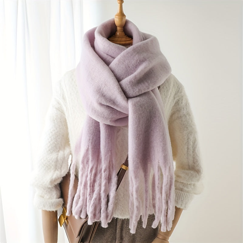Fluffy Chunky Scarf - Luxurious Imitation Cashmere, Ultra-Soft and Cozy, Timeless Solid Color Design, Elegant and Sophisticated, Generously Long with Fashionable Tassel, Thickened for Extra Warmth, Cold-Weather Ready, Versatile and Easy to Style - Perfect