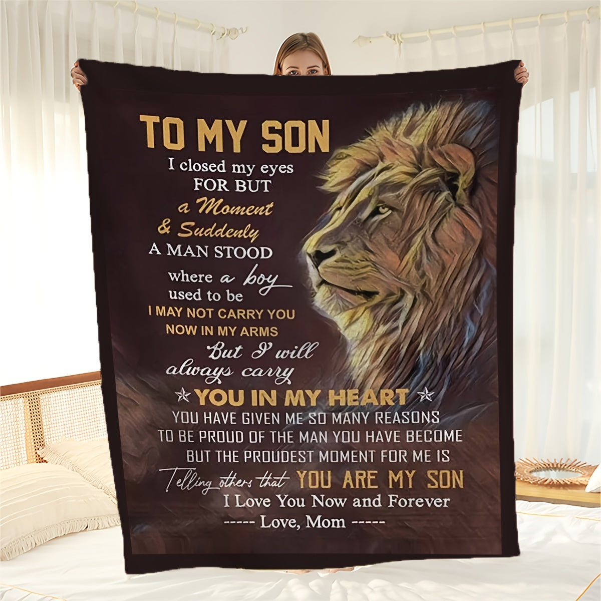 1pc Lion Flannel Blanket, To My Son From Mom Blanket, Warm Cozy Soft Throw Blanket For Couch Bed Sofa