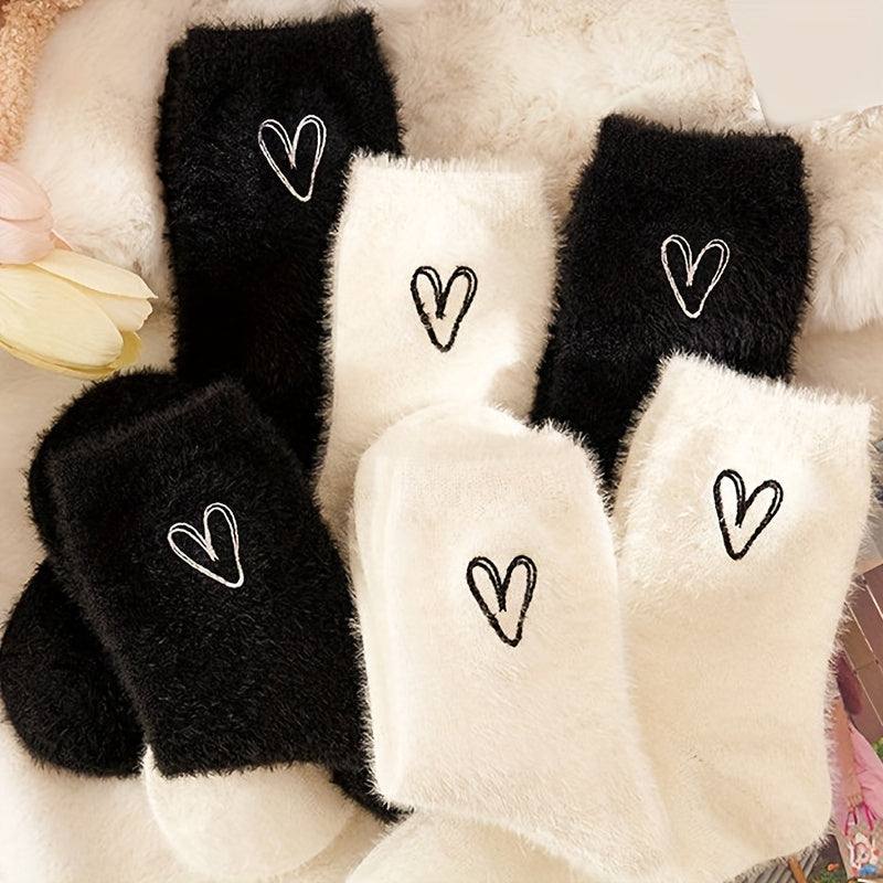 5 Pairs Toddler Girls Velvet Thick Warm Autumn Winter Hearts Furry Fleece Socks