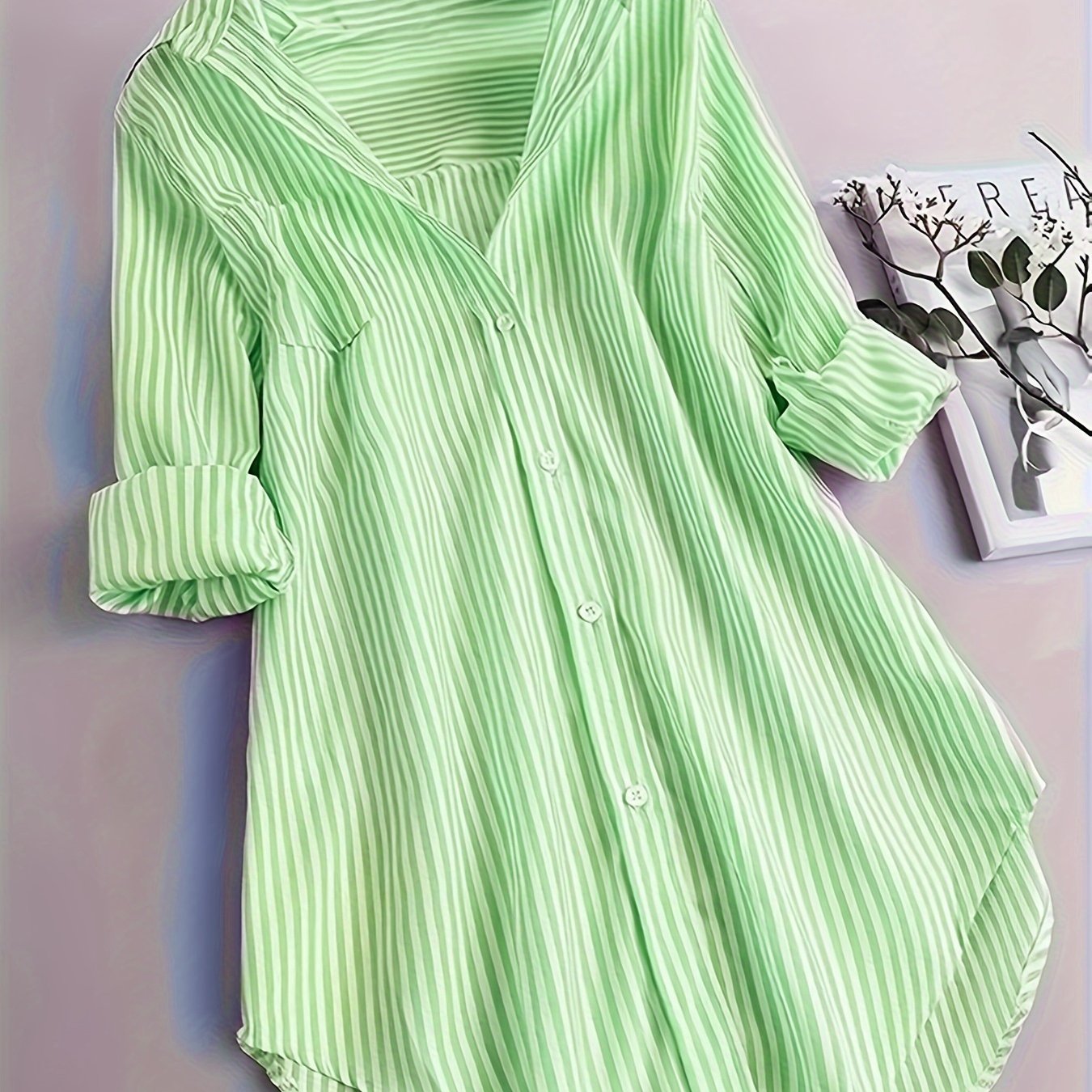 ZllKl Stripe Print Button Front Blouse, Casual Long Sleeve Blouse For Spring & Fall, Women's Clothing
