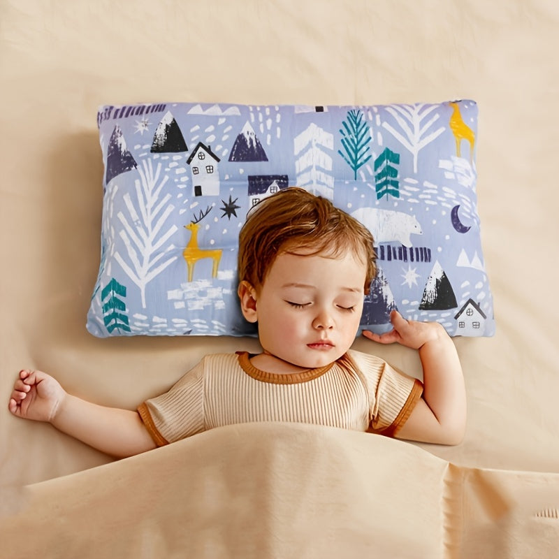 Double-Sided Kids Animal Print Cotton Pillow for Children Ages 3-12, Machine Washable, Fade & Soil Stain Resistant, Polyester Filled for Versatile Bedding