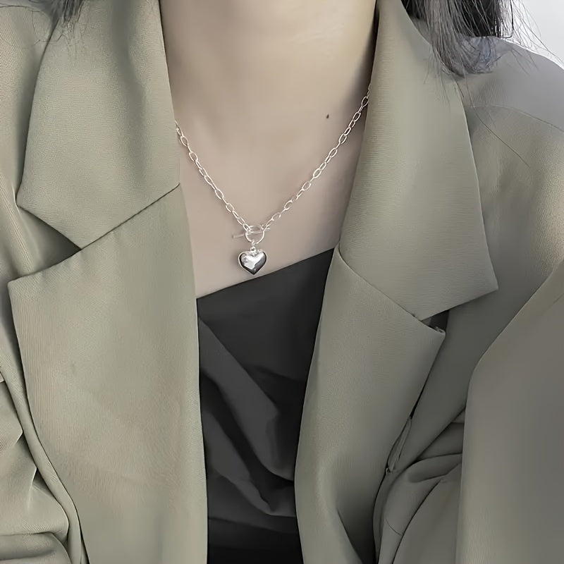 925 Sterling Silver Heart Shaped Pendant Necklace, Simple Collarbone Chain Elegant Women's Jewelry With Gift Box