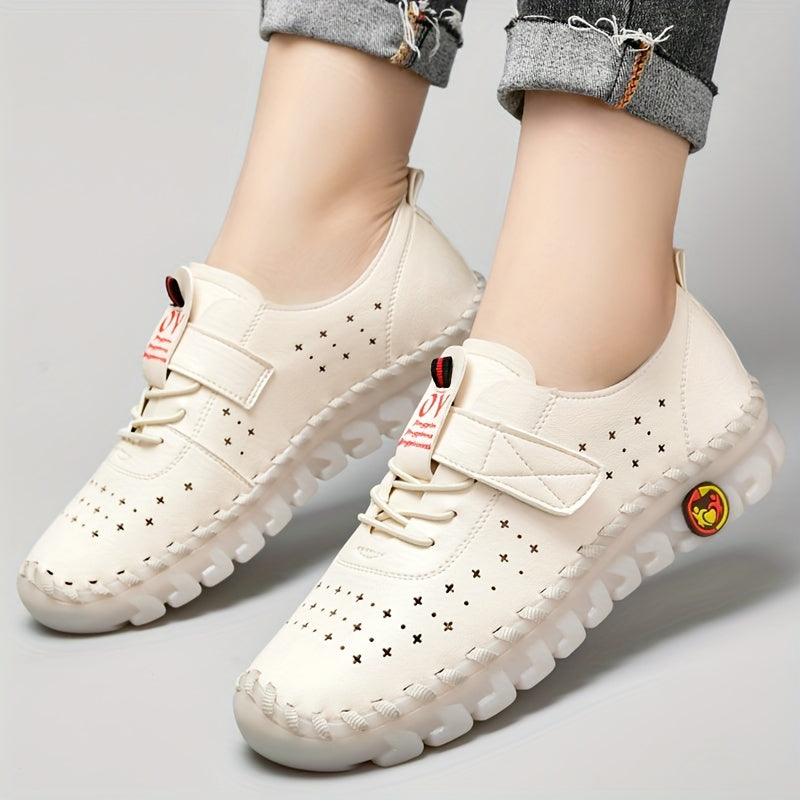 Stylish Womens Microfiber Flat Sneakers - Breathable, Embroidered, Solid Color, Lace Up, Low Top, Casual Walking Shoes for Summer - European and North America Special