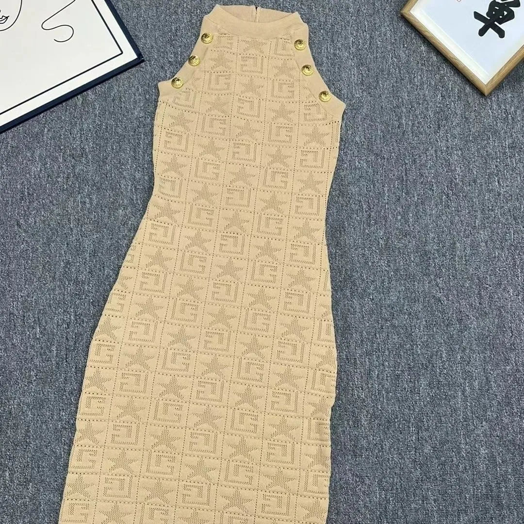 Women's knitted dress letter hollow sleeveless vest dress summer temperament dress