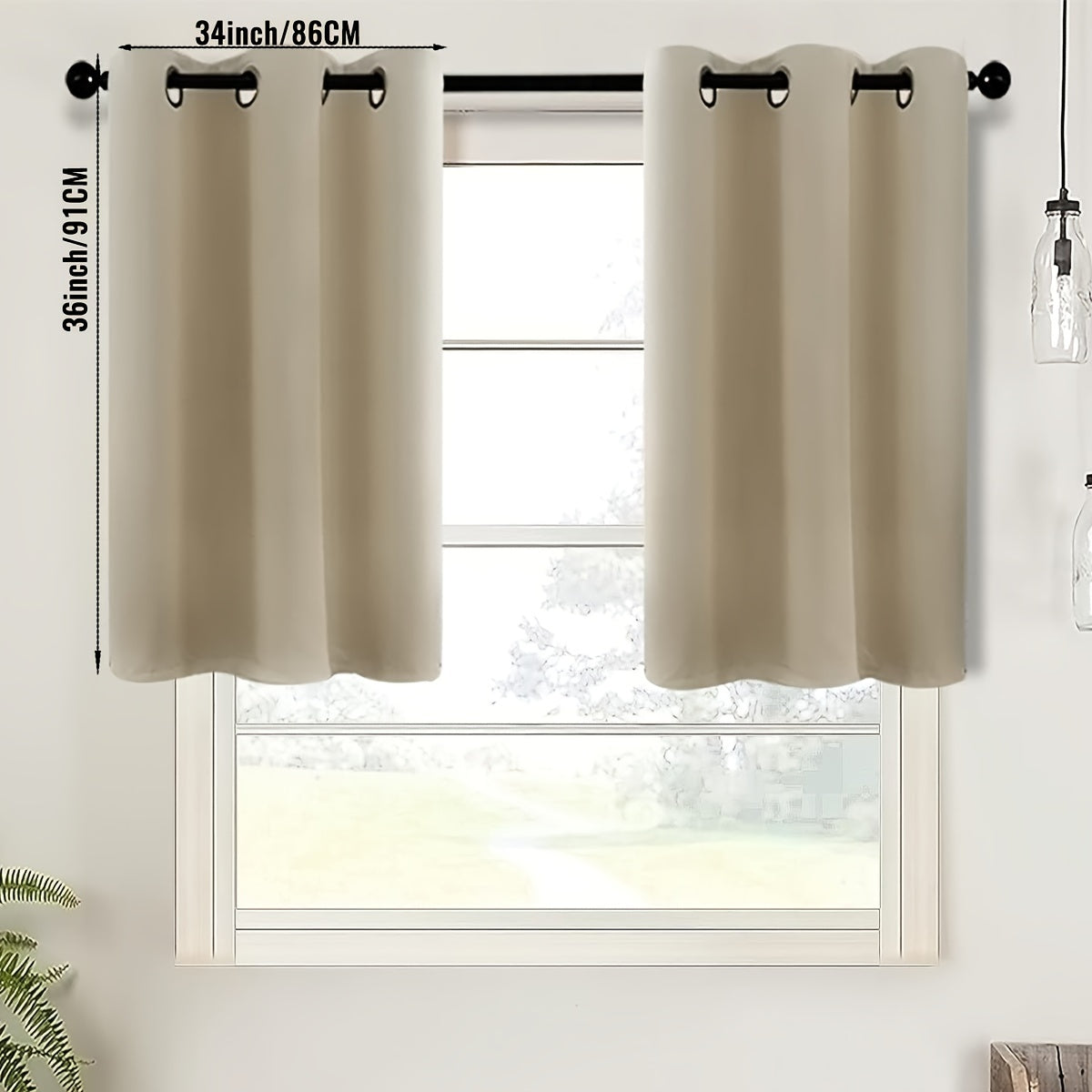 2-Piece Blackout Valance Panels - Room Darkening, Grommet Top, Half Window Treatment for Kitchen, Bathroom, Basement, Living Room, Office - Easy Home Decor Solution