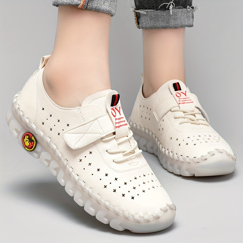 Stylish Womens Microfiber Flat Sneakers - Breathable, Embroidered, Solid Color, Lace Up, Low Top, Casual Walking Shoes for Summer - European and North America Special