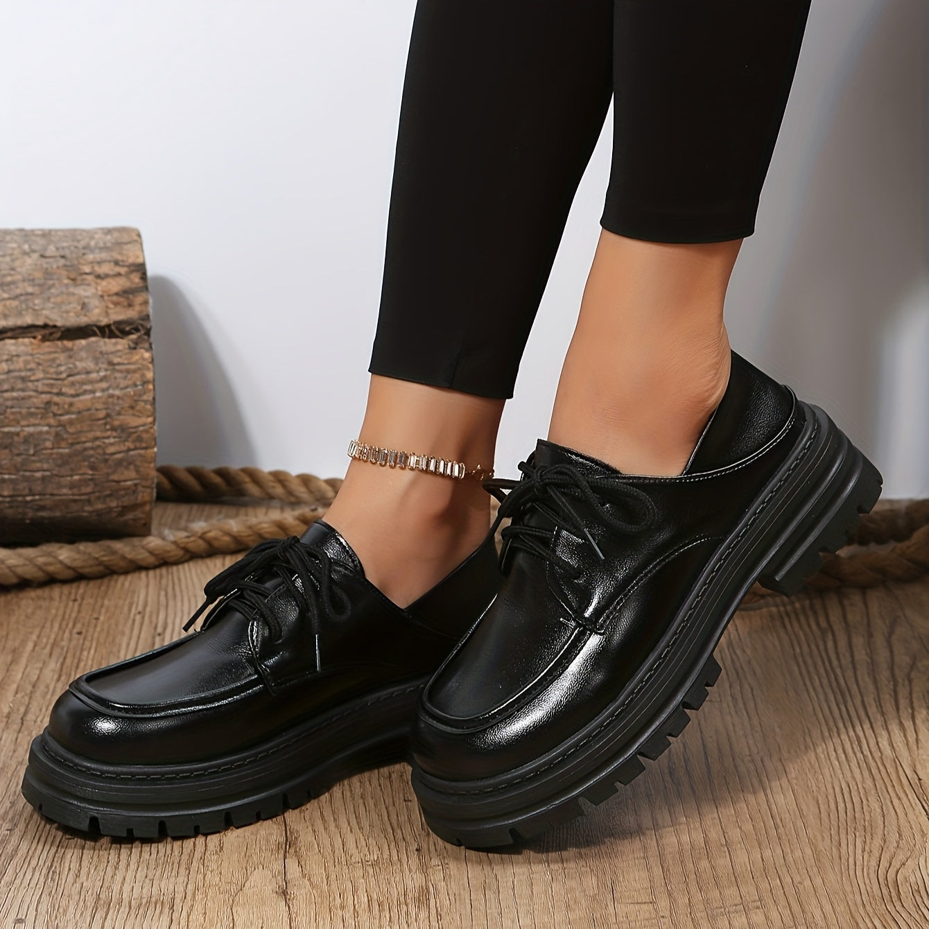 Womens Oxford Charm - Solid Hue Lace-Up Platform Loafers - Ultra-Comfortable Soft Sole, Minimalist Low-top, Durable & Stylish Preppy Shoes