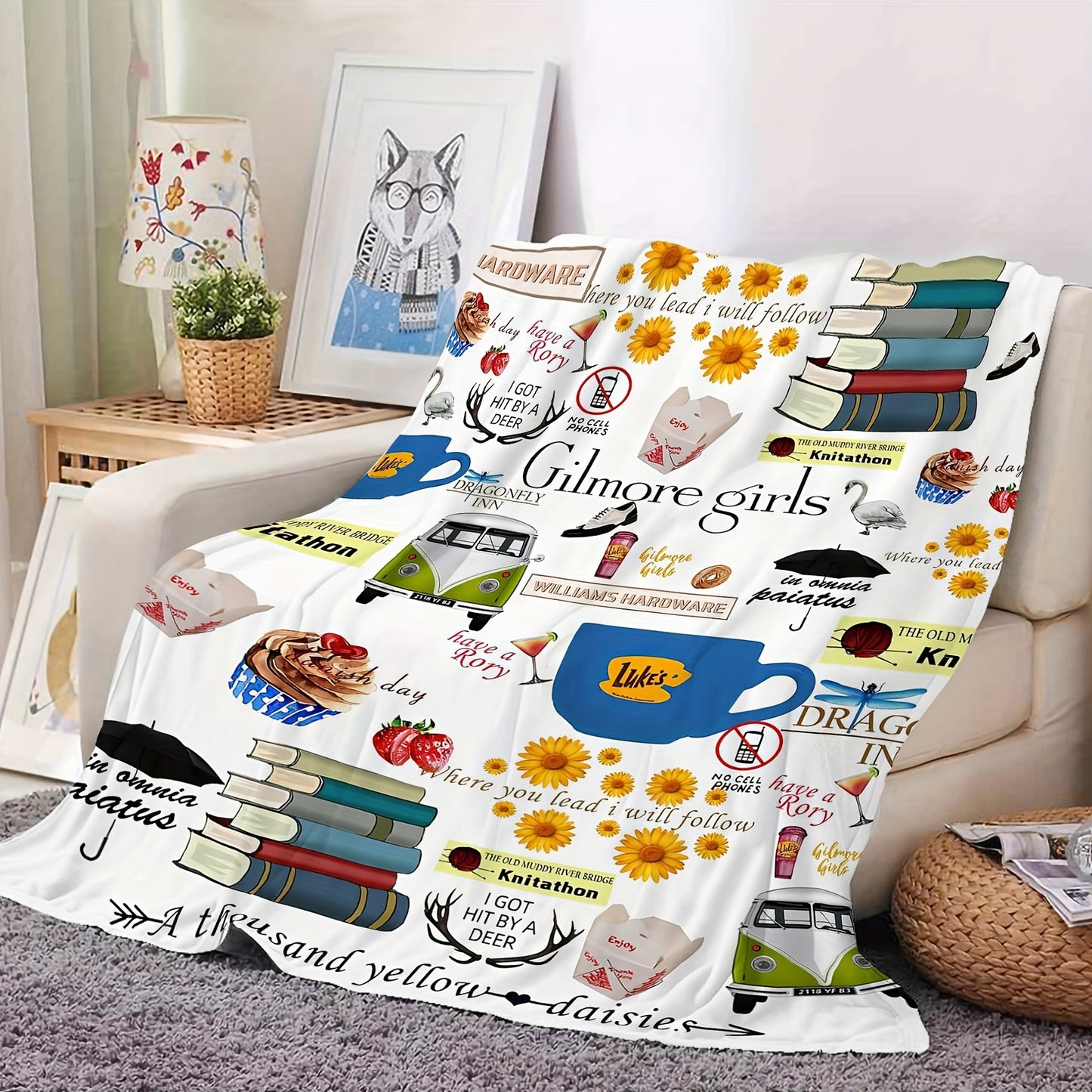 Gilmore Girls Foodie-Themed Plush Blanket - Soft, Reversible Flannel Throw for Couch, Bed, Office - Perfect Birthday Gift for Fans