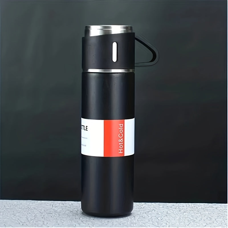 1pc/1 Set, Vacuum Flask, Stainless Steel Insulated Water Bottle With Extra 2 Lids, Travel Thermal Cups, For Hot And Cold Beverages, Summer Winter Drinkware, Gifts