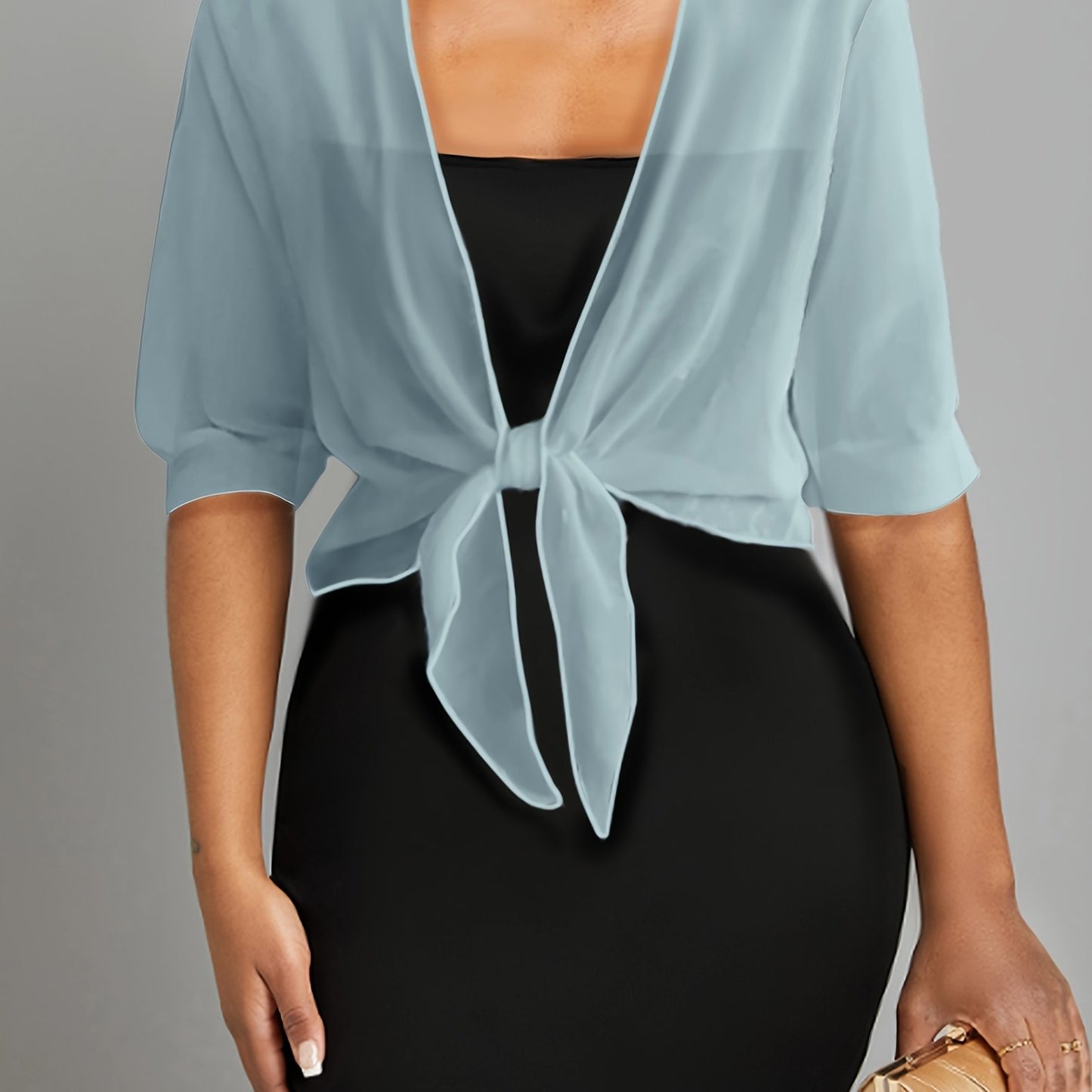 ZllKl Tie Front Semi-Sheer Blouse, Elegant Open Front Shawl Blouse, Women's Clothing