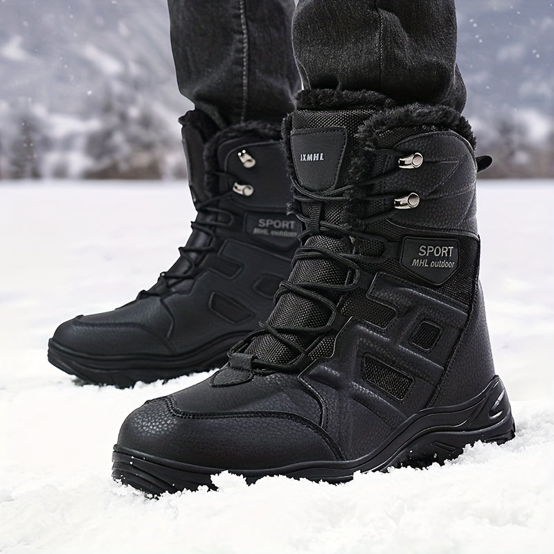 Thermal Insulated Mens Snow Boots - Windproof, Waterproof, Fuzzy Lined, Warm Winter Hiking Shoes with Anti-Slip Sole for Outdoor Activities - Ideal for Cold Weather, Hiking, Camping, and Snowshoeing