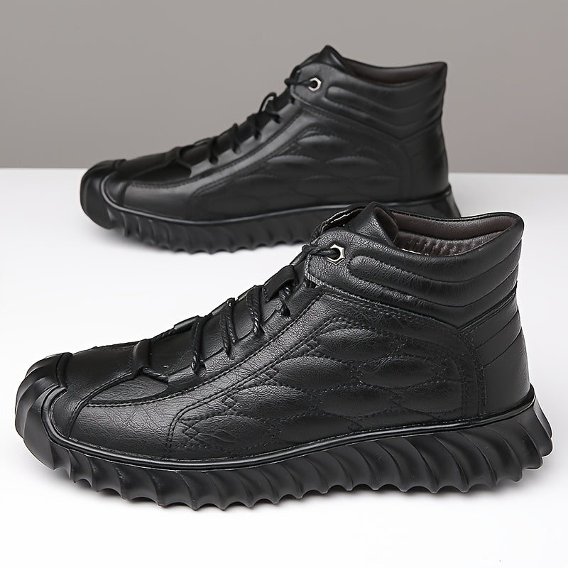 Plus Size Mens Comfort Boots - Fashionably Trendy, Slip-Resistant, Lace-Up, Vintage-Inspired Design - Ideal for Outdoor Activities and Daily Wear, Ankle-High, Solid Color