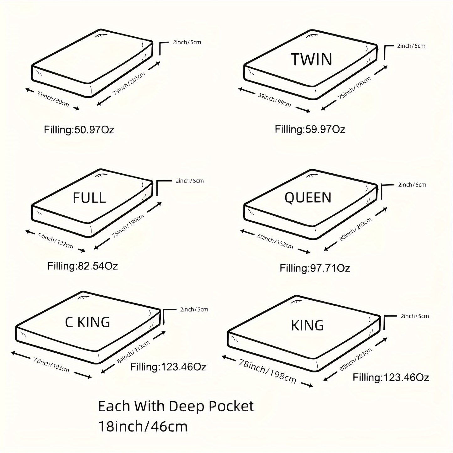 2inch Mattress Topper For Back Pain, Extra Thick Mattress Pad Cover, Plush Soft Pillowtop With Elastic Deep Pocket, Overfilled Down Alternative Filling