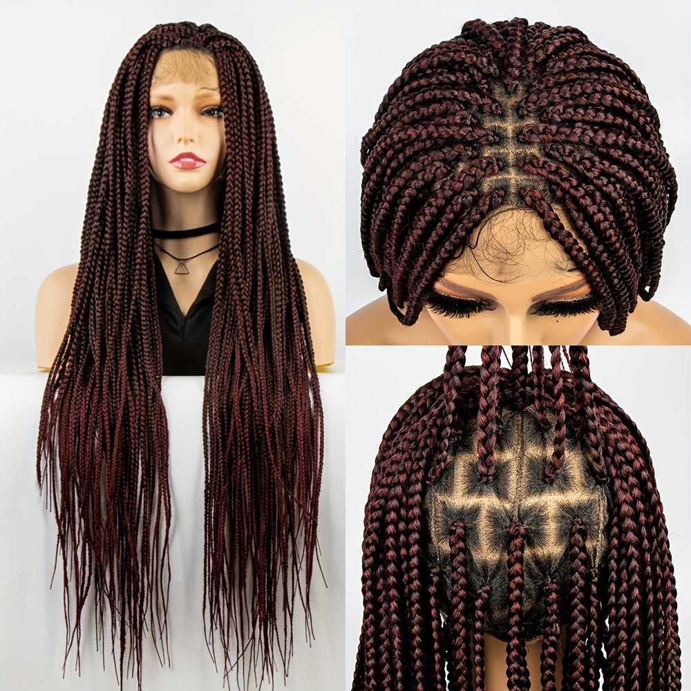 36 Inch Full Lace Knotless Box Braided Wigs - Elegant, 250% Density, Synthetic Long Braided Wig with Transparent Lace - Suitable for All Women