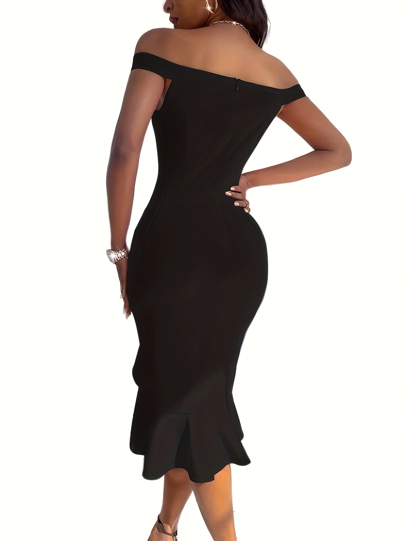 Off Shoulder Split Dress, Sexy Bodycon Ruffle Hem Party Dress, Women's Clothing