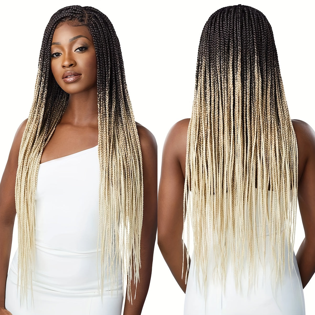 36 Inch Full Lace Knotless Box Braided Wigs - Elegant, 250% Density, Synthetic Long Braided Wig with Transparent Lace - Suitable for All Women