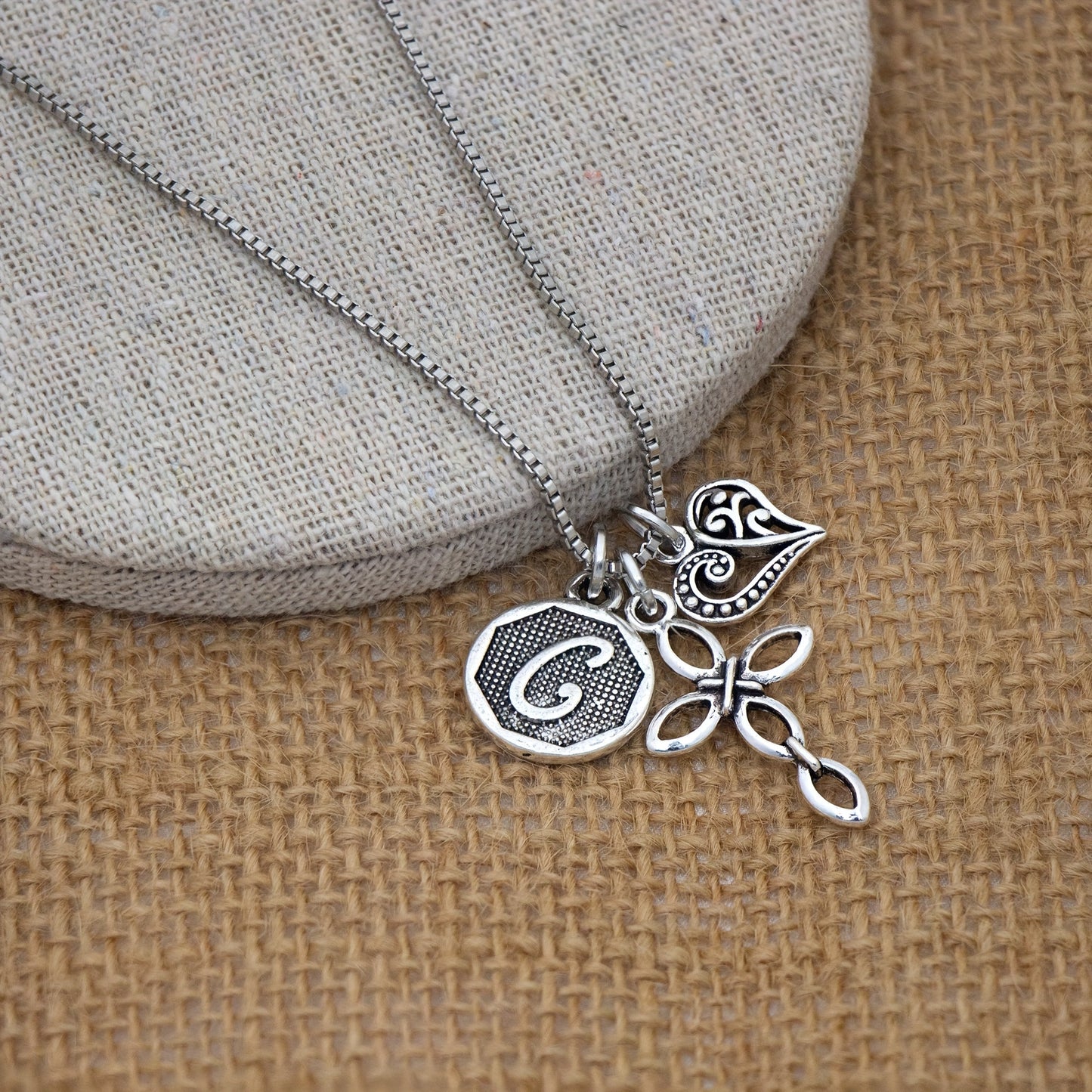 1pc Silvery Initial A-Z Square Chain Necklace For Men Women, Letter Heart Cross Pendant Necklaces, Valentine's Day Birthday Jewelry Gifts