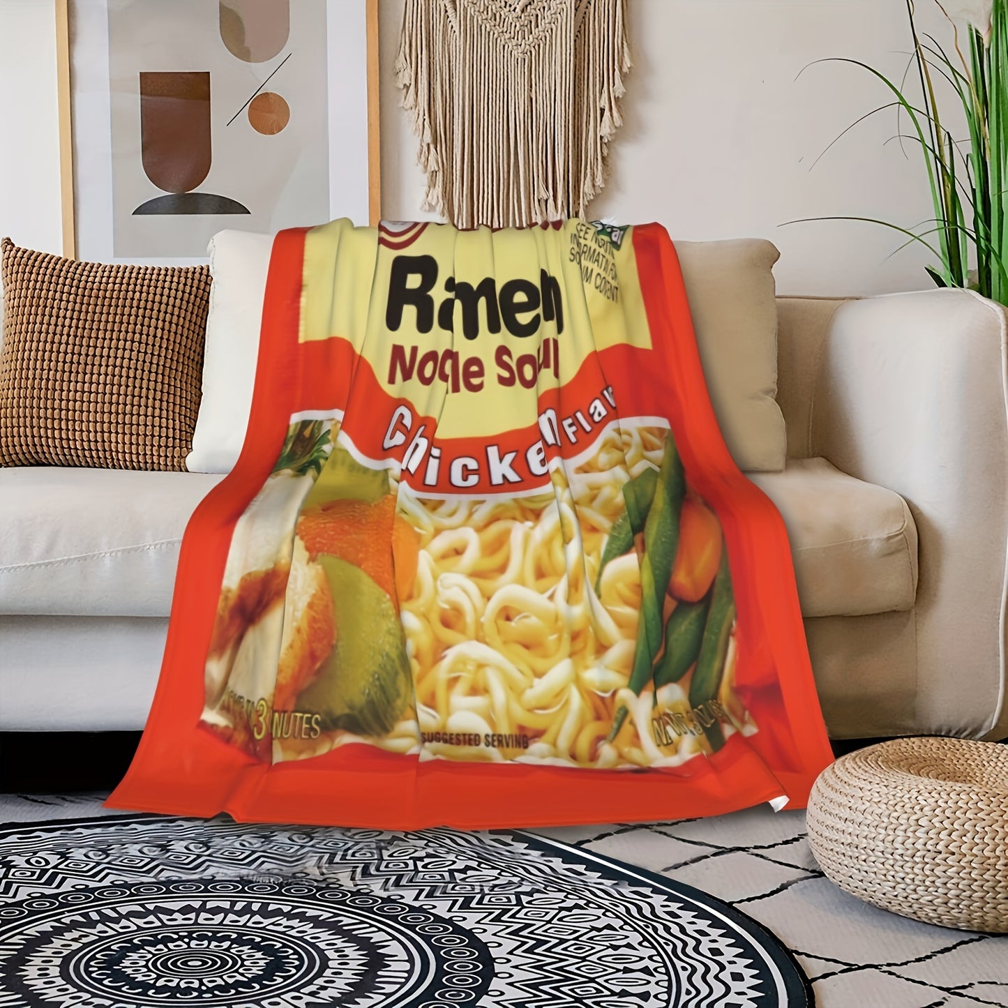 1pc Cozy Chicken Flavored Noodle Soup Inspired Plush Blanket - Ultra-Soft, Lightweight, and Warm Microfiber Throw for All Seasons, Perfect for Snuggling Up on Sofa, Couch, Office, Camping, and Outdoor Adventures - Machine Washable, Easy Care, and Versatil