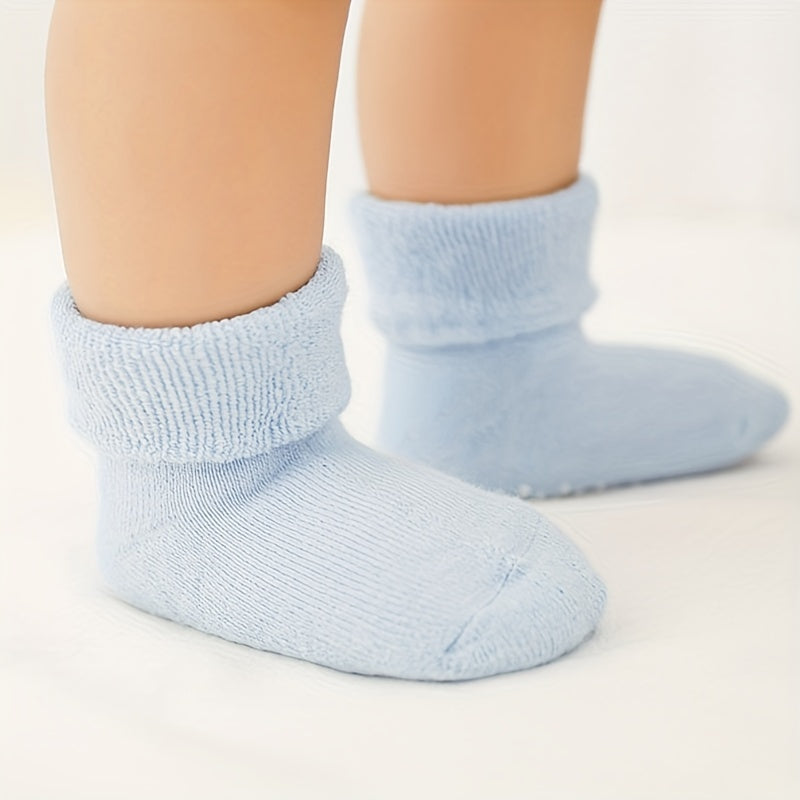 6pairs Boys Girls Kids Thickened Warm Socks, Anti-skid Socks, Casual Plain Color Socks, Toddlers Children's Trendy Socks