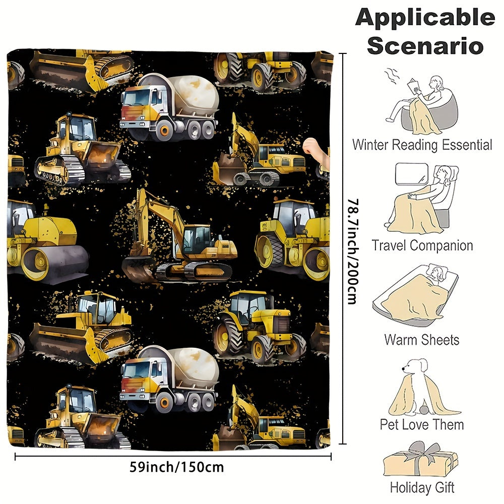 1pc Customizable Fleece Throw Blanket - Soft, Cozy, Personalized Excavator Design with Custom Name and Letter - Perfect Gift for Daughter, Granddaughter, Adults for Home, Picnic, Travel, and Outdoor Activities
