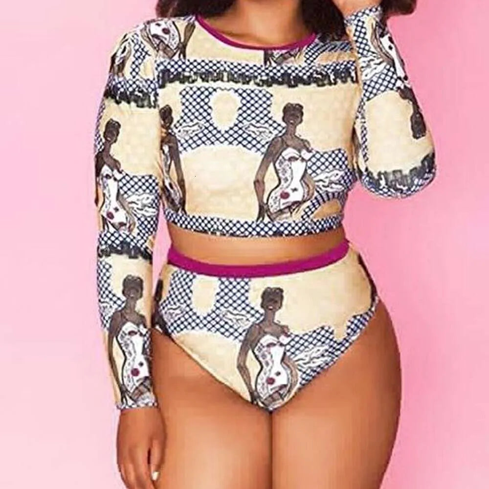 New Long Sleeved High Waist Women's Split Bikini Blue White Black Swimsuit