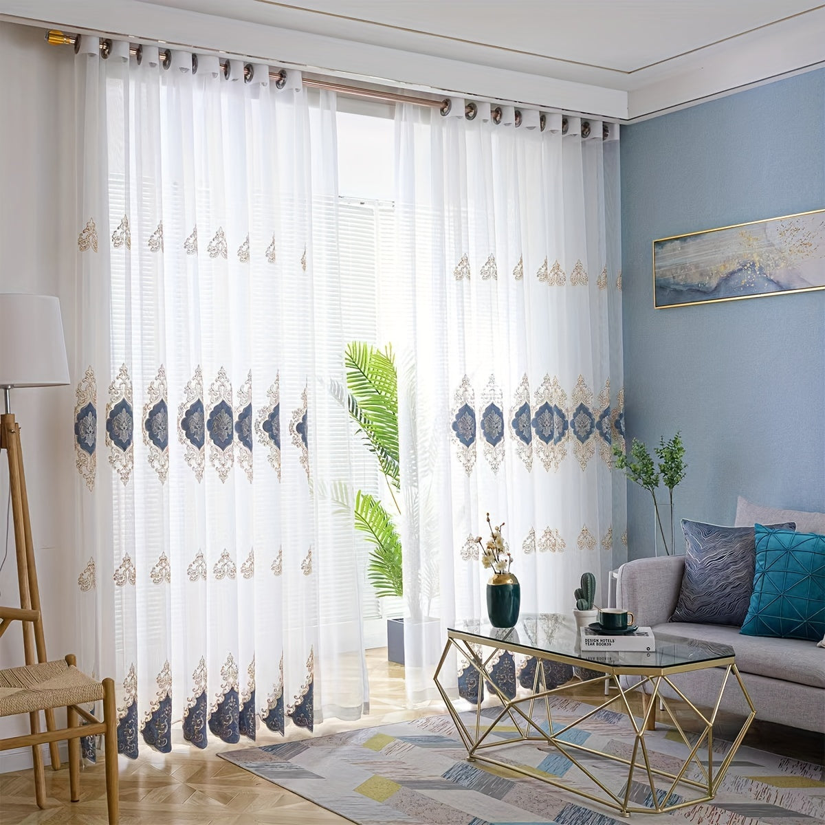 1pc Exquisite Boho Embroidered Gauze Curtain - Sun Blocking, Breathable, and Stylish Decor for Living Room and Bedroom with Natural Light Filtering and Air Circulation
