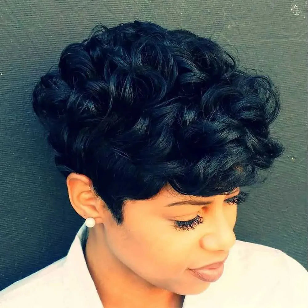 Synthetic Wigs Short Pixie Wigs for Black Women Short Black Curly Pixie Wigs Synthetic Hair Wigs for Black Women Natural Wavy Black Pixie Cut 240329