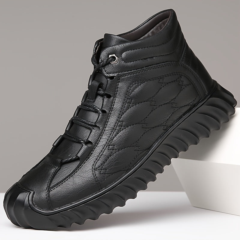 Plus Size Mens Comfort Boots - Fashionably Trendy, Slip-Resistant, Lace-Up, Vintage-Inspired Design - Ideal for Outdoor Activities and Daily Wear, Ankle-High, Solid Color