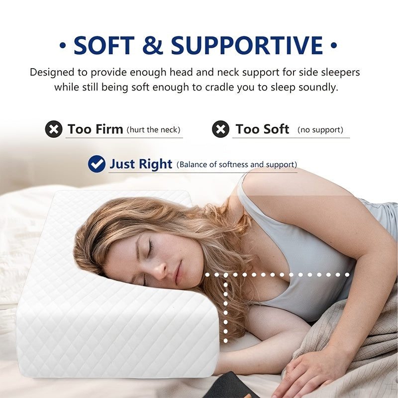1pc Ultimate Comfort Square Pillow - Bed Pillows for Side Sleepers with Memory Foam Support for Neck and Shoulder Relaxation, Removable Cover, King/Queen Size, White, Promoting Deeper Sleep and Waking Up Refreshed