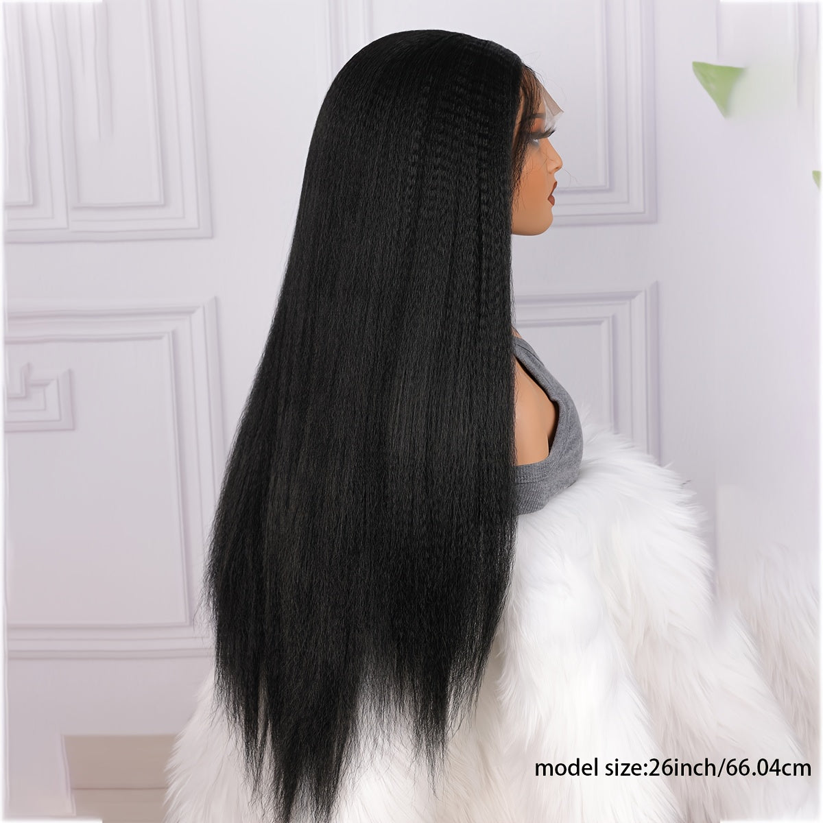 26 Inch Long Black Yaki Kinky Straight Synthetic Wig - Heat Resistant 13*4*1 Lace Front for Women - Perfect Daily Wear & Cosplay, Natural, Durable, Easy Style