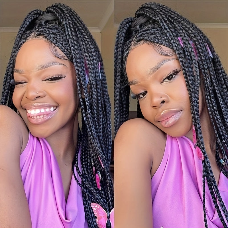 36 Inch Full Lace Knotless Box Braided Wigs - Elegant, 250% Density, Synthetic Long Braided Wig with Transparent Lace - Suitable for All Women